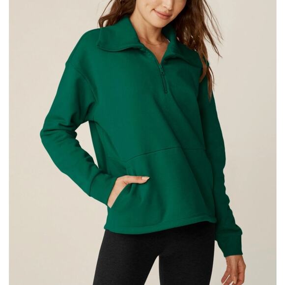 Beyond Yoga Quarter Button Trek Pullover Sweatshirt Womens XS Green Pocket - Picture 1 of 13